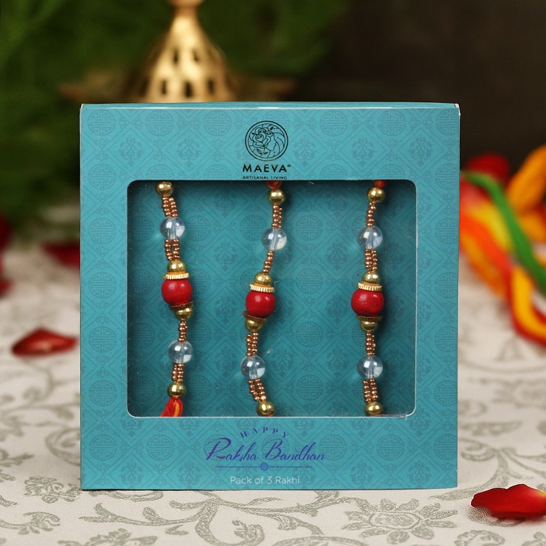 Gulbahar Red Orange Rakhi for Women (set of 3)