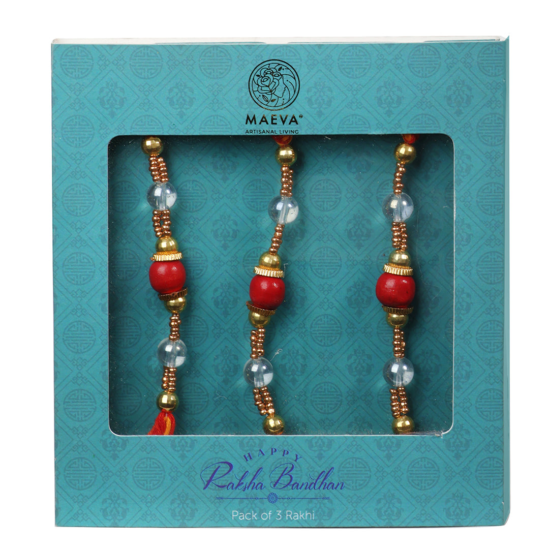 Gulbahar Red Orange Rakhi for Women (set of 3)