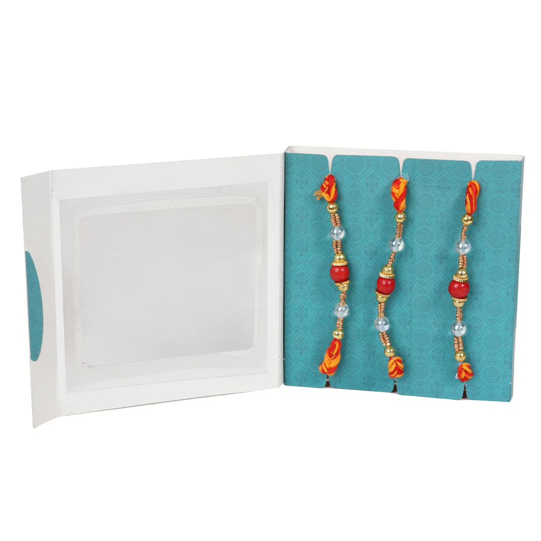 Gulbahar Red Orange Rakhi for Women (set of 3)