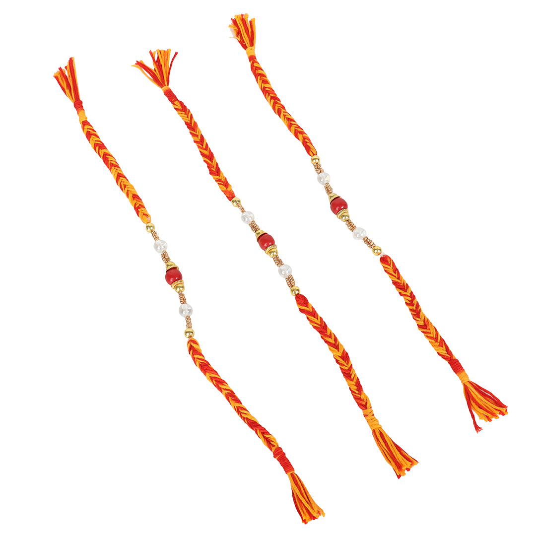 Gulbahar Red Orange Rakhi for Women (set of 3)