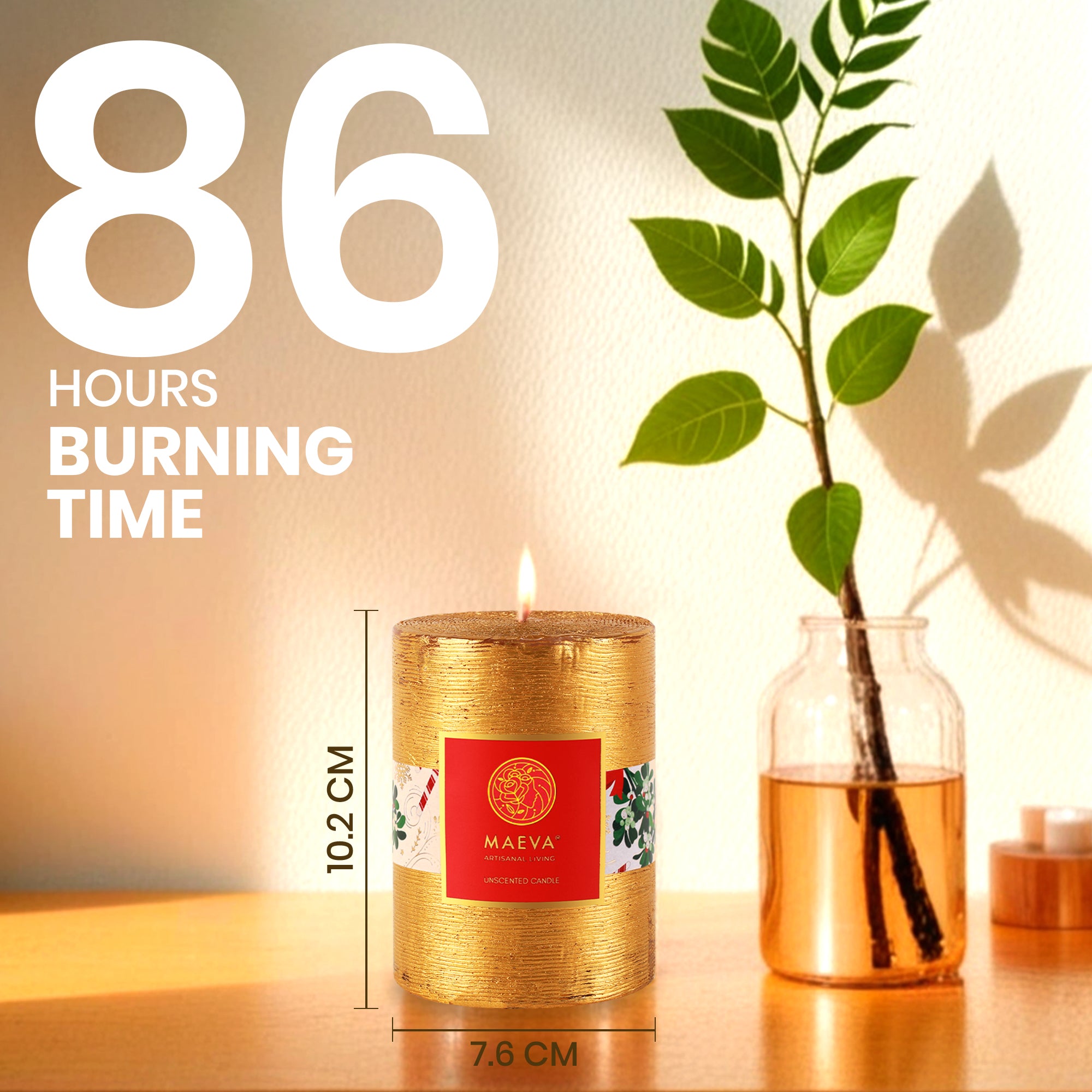 Golden Christmas Pillar Candle