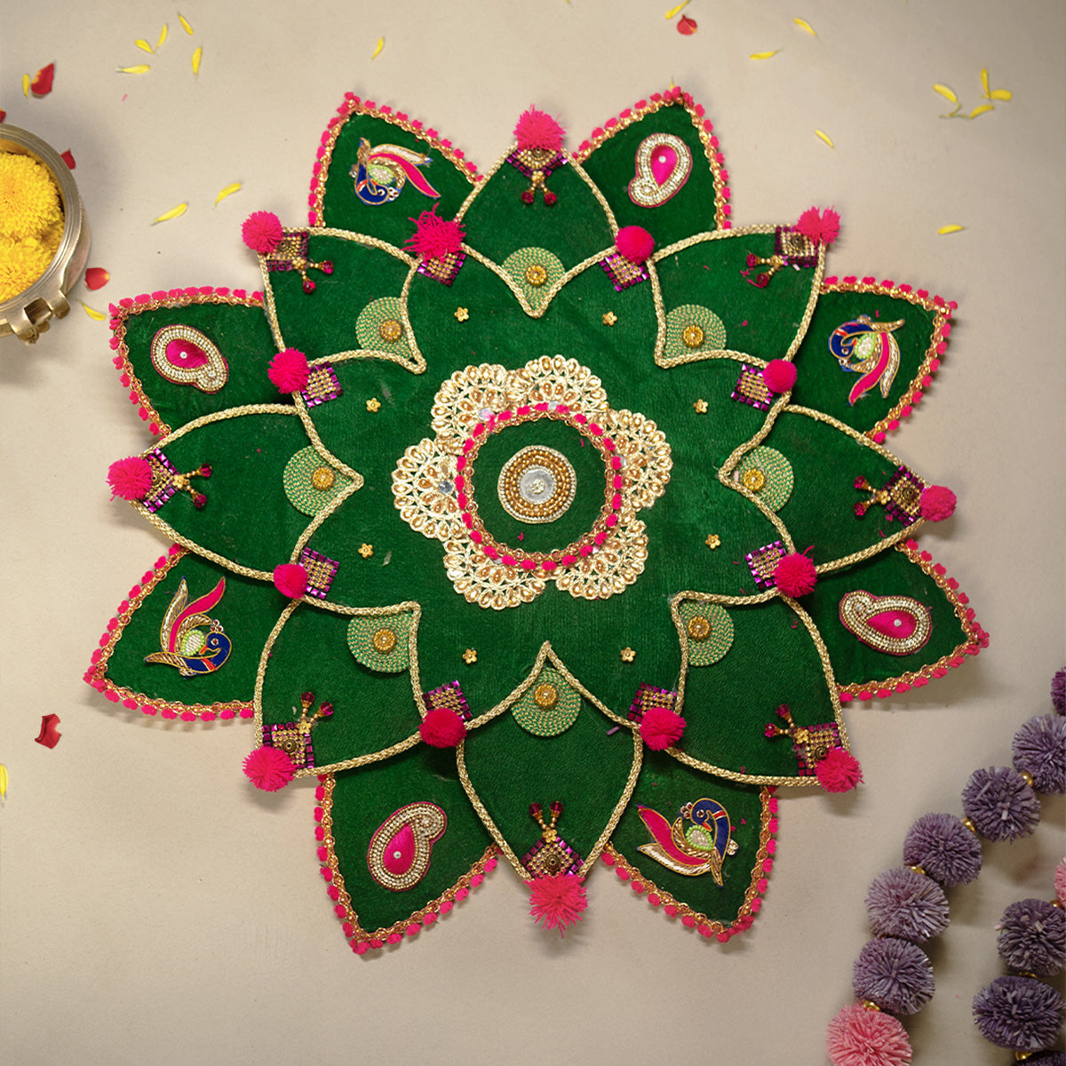 Buy Embellished Green Rangoli Mat Online Rangoli Door Mat The