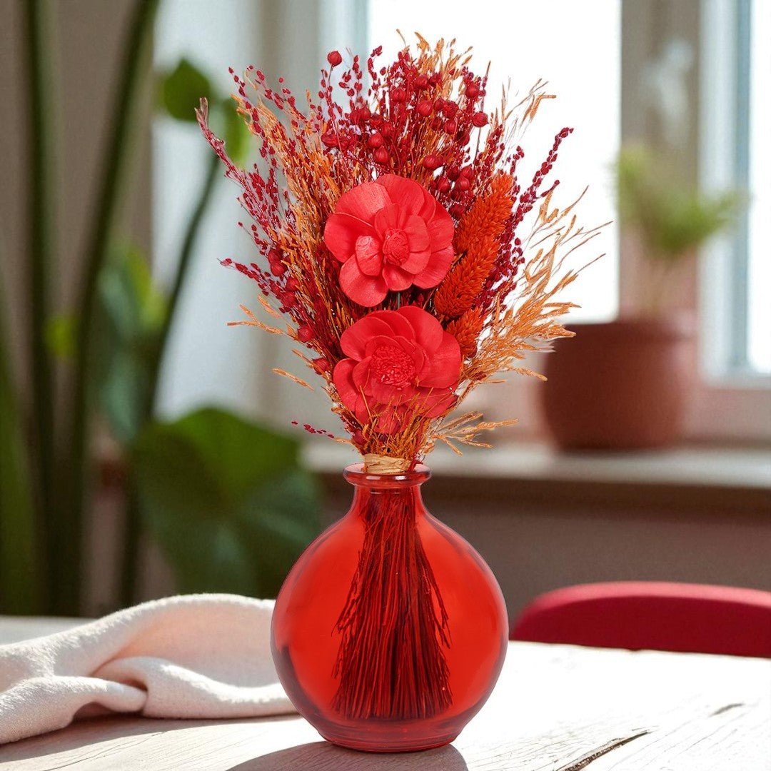 Crimson Blossom Round Flower Vase