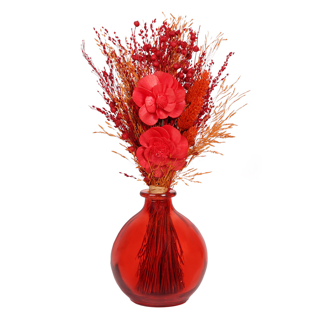 Crimson Blossom Round Flower Vase