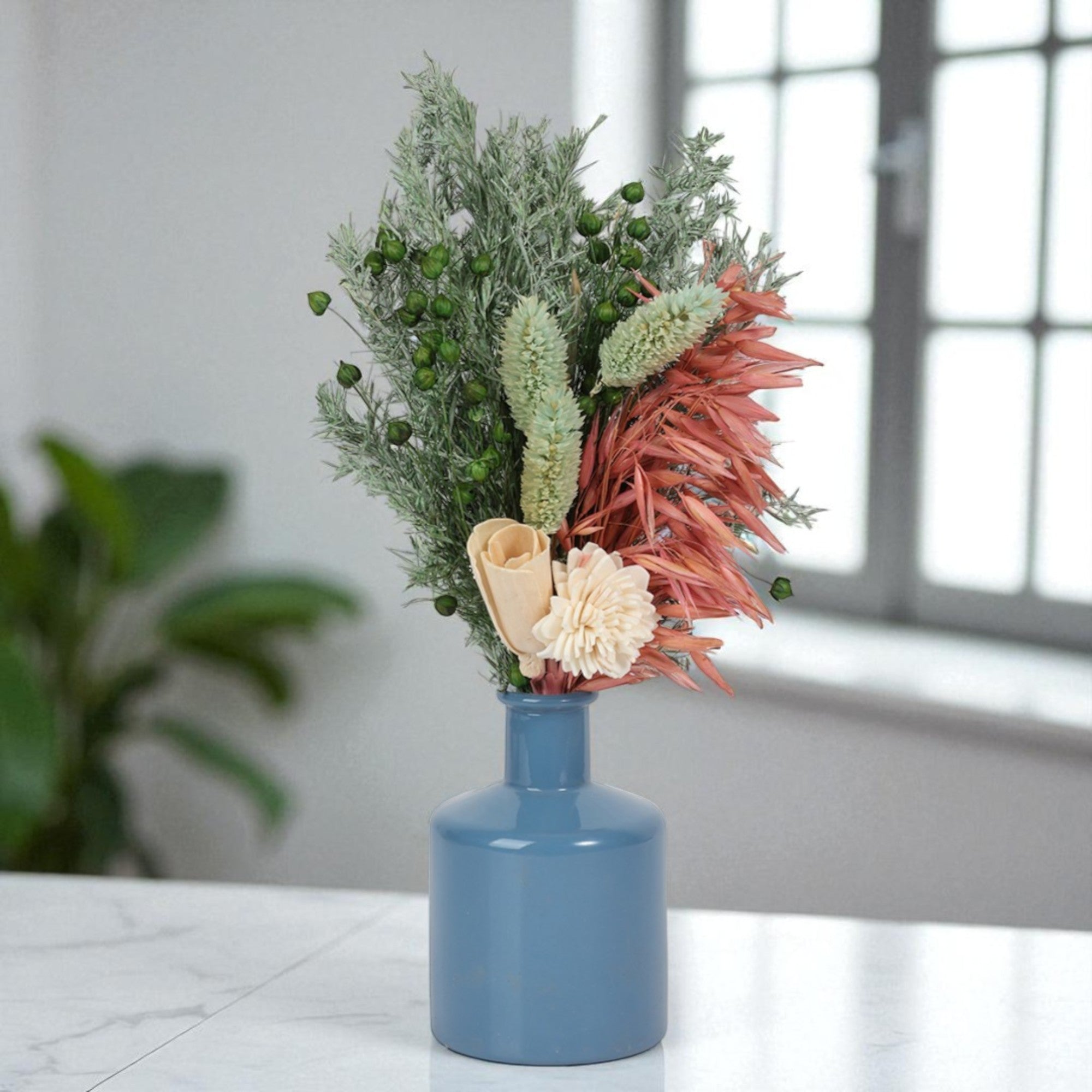 Ocean Glass Vase with Flowers