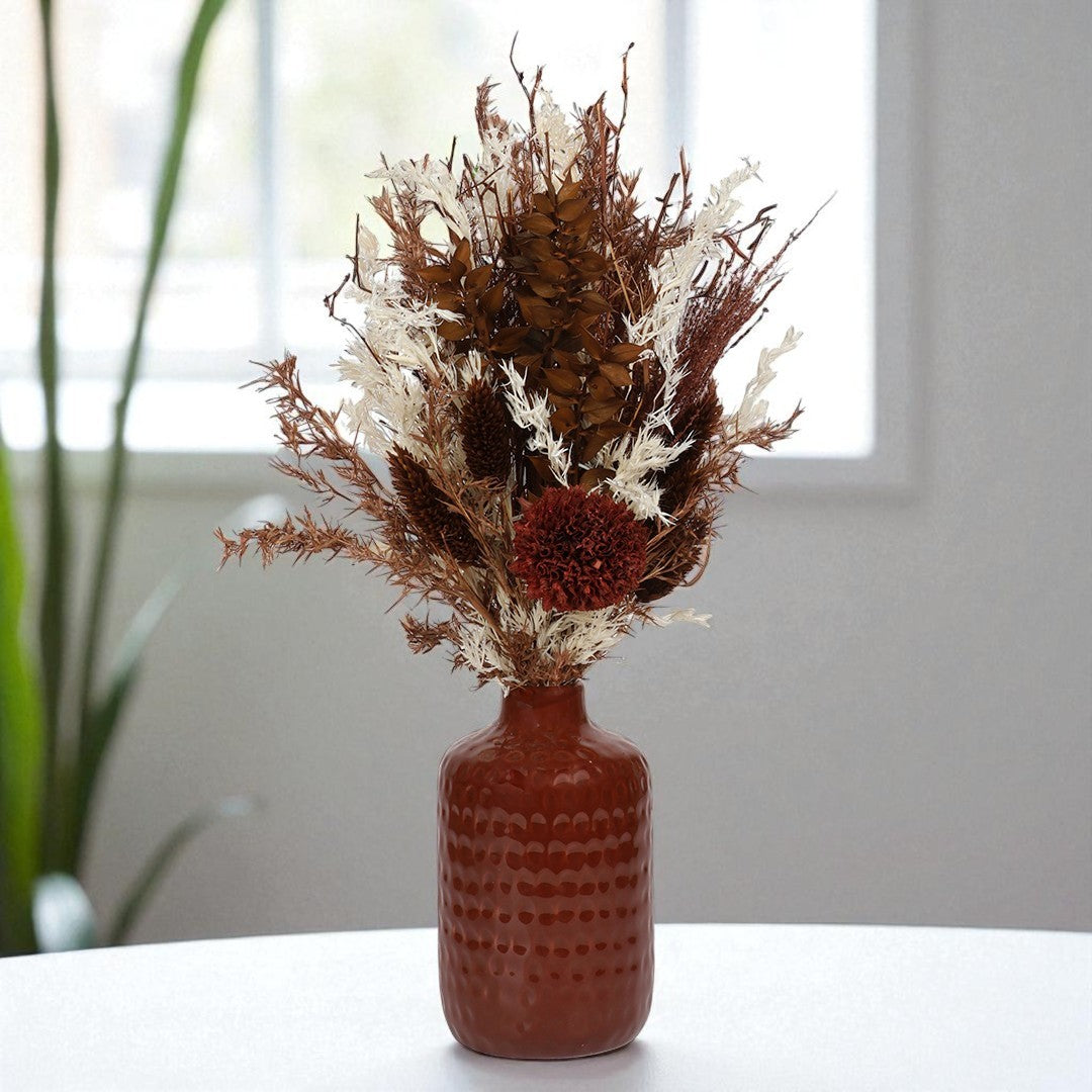 Walnut Bliss Ceramic Vase with Flowers