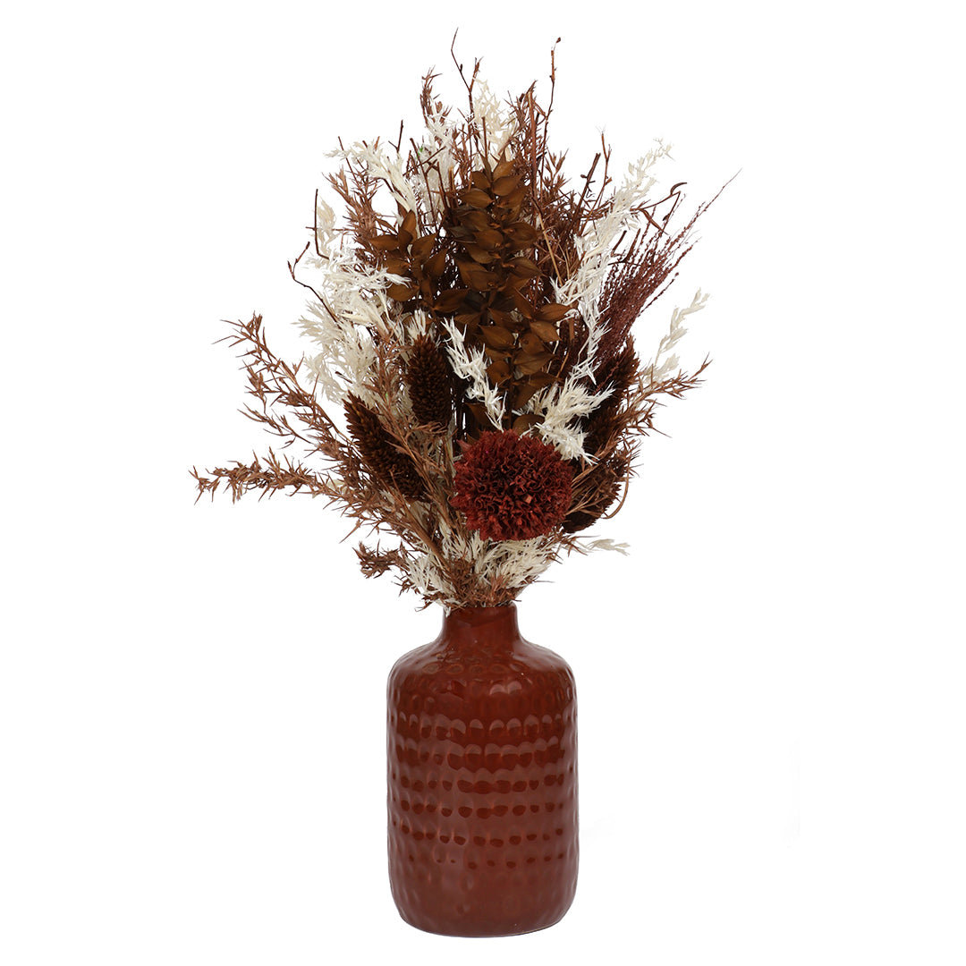 Walnut Bliss Ceramic Vase with Flowers