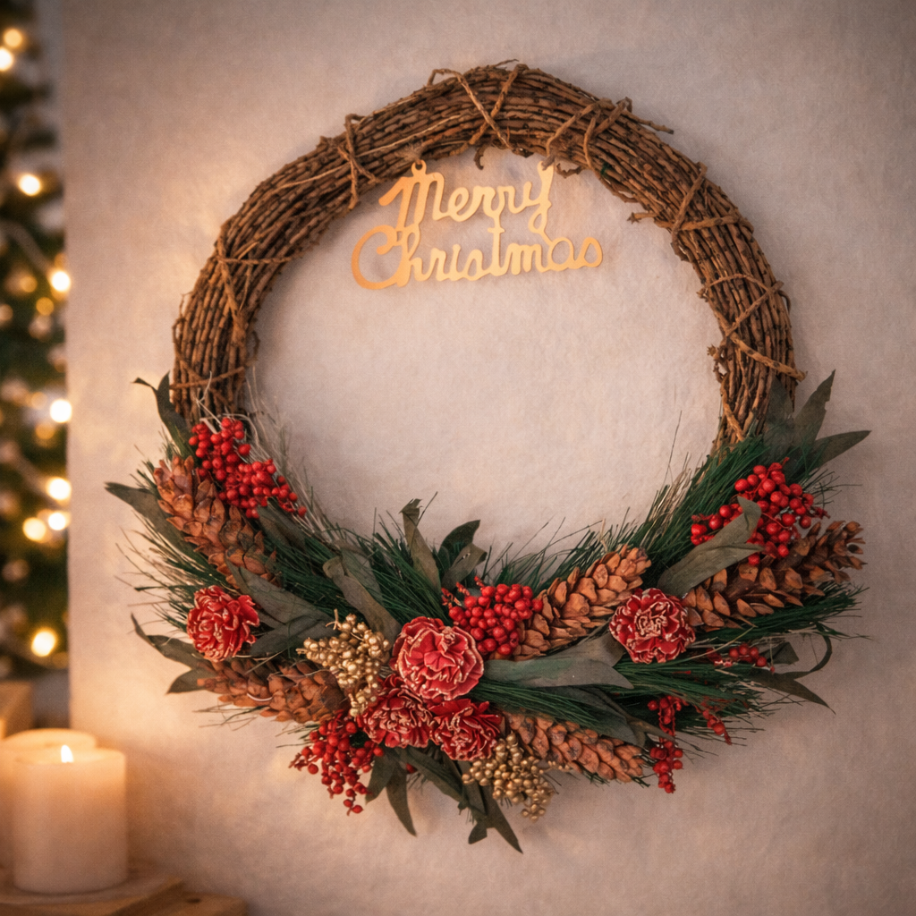 Pine Cone Lit Christmas Wreath