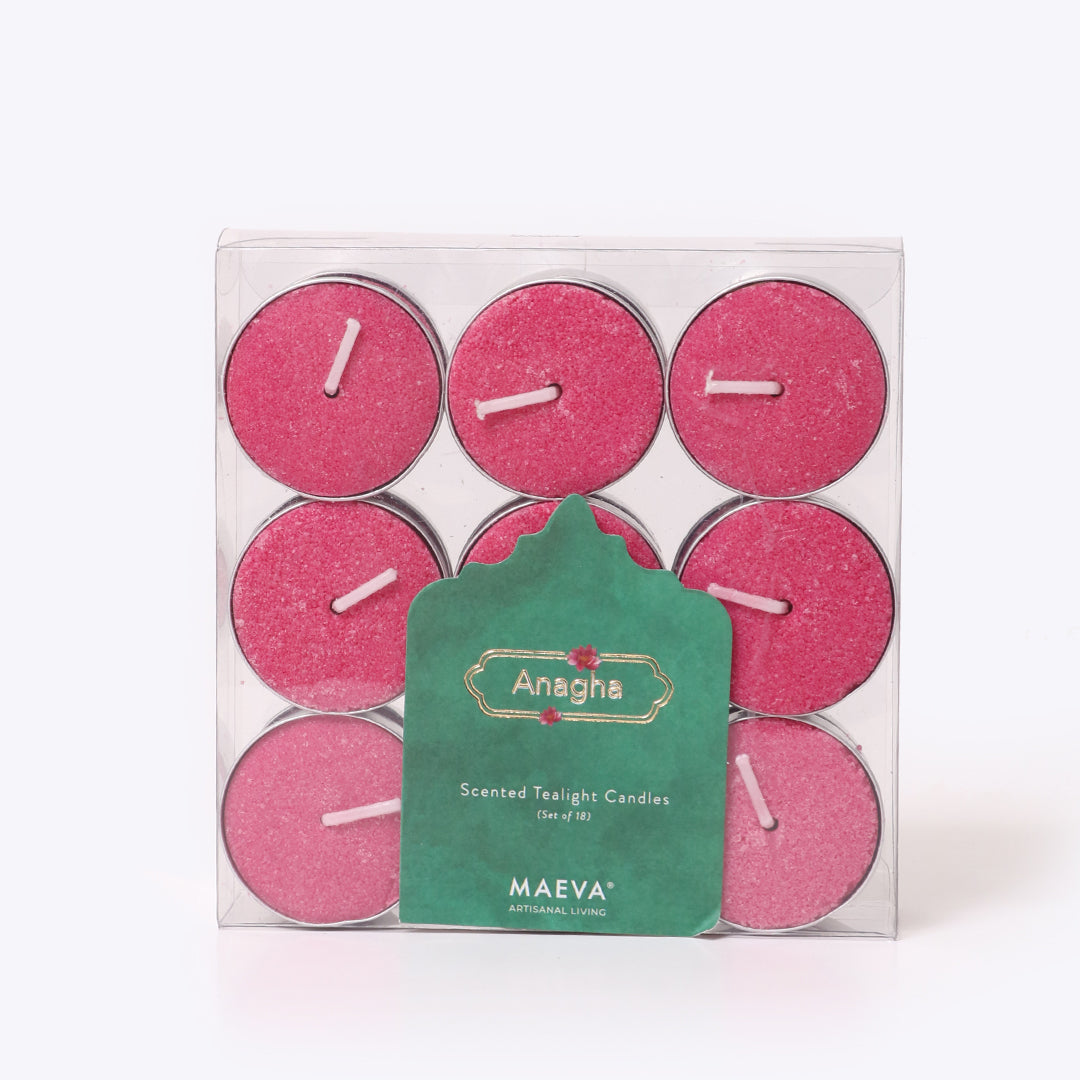 Anagha Scented Tealight Candles - Pk of 18 | Tealight Scented Candle for Home & Festive Decor | Scented Tea Light Candles for Diwali Decoaration