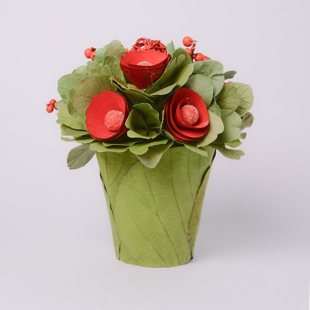 Berry Crush Pot Decor | Small Table Decor | Handmade Green and Red Small Flower Pot