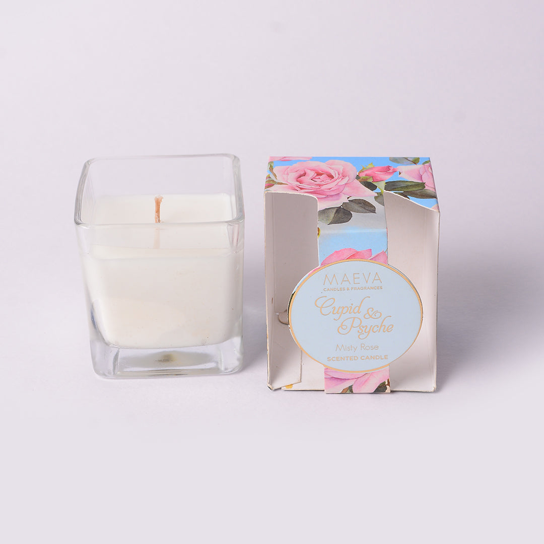 Cupid & Psyche Square Galss Candle | Misty Rose Fragrant Votive Candles for Home, Bedroom Decor & Gift