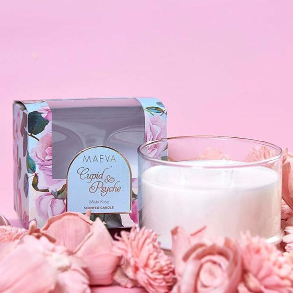 Cupid & Psyche 3 Wick Candle | Rose Scented Candle in Apothecary Jar | White Wax Scented Room Candles