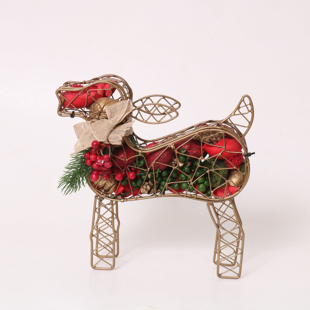 Deer Metal Cage Potpourri | Fragrance Potpourri with Red Berries for Table Decor