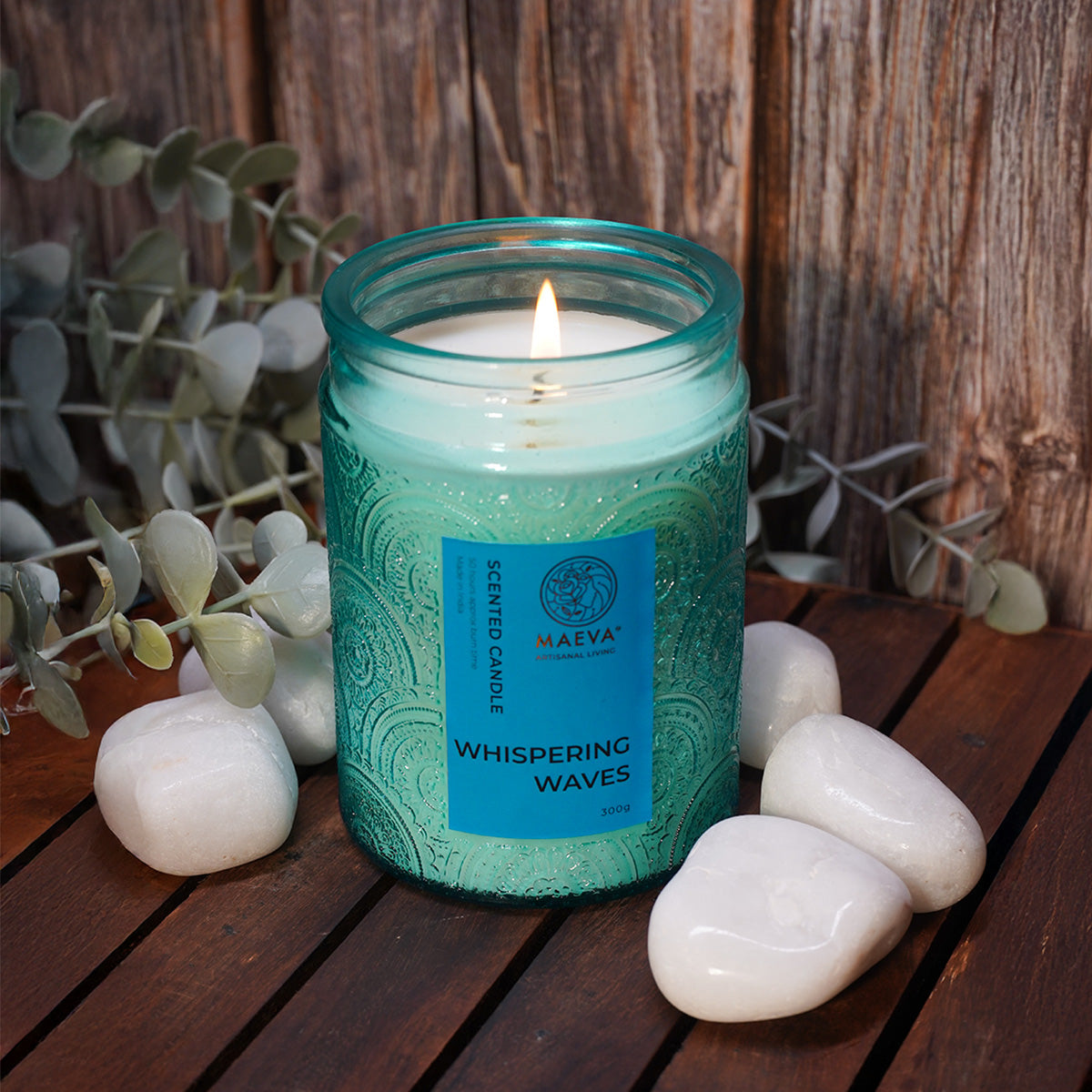 Whispering Waves scented candle for bathroom use
