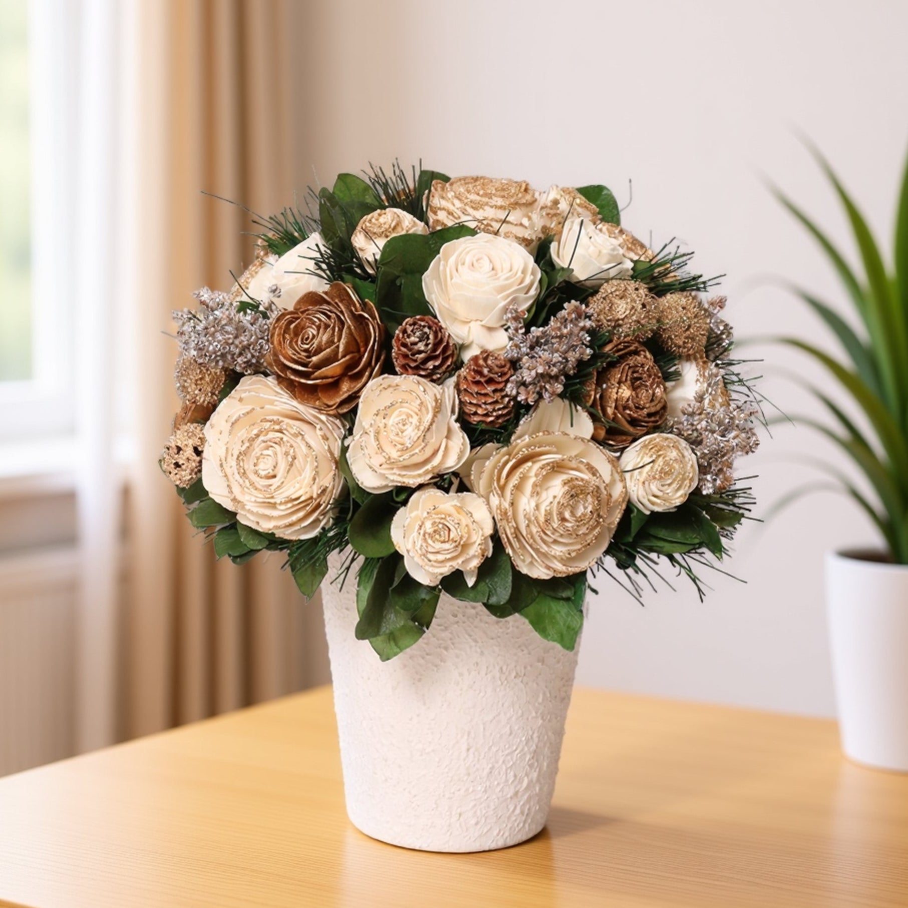 Beige & Gold Flower Pot
