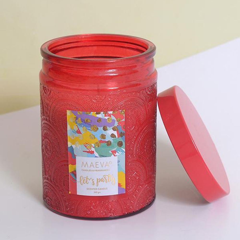 Red Embossed Jar Candle