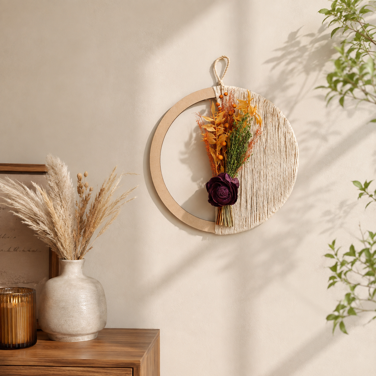 Rustic Rose Circle Wall Hanging