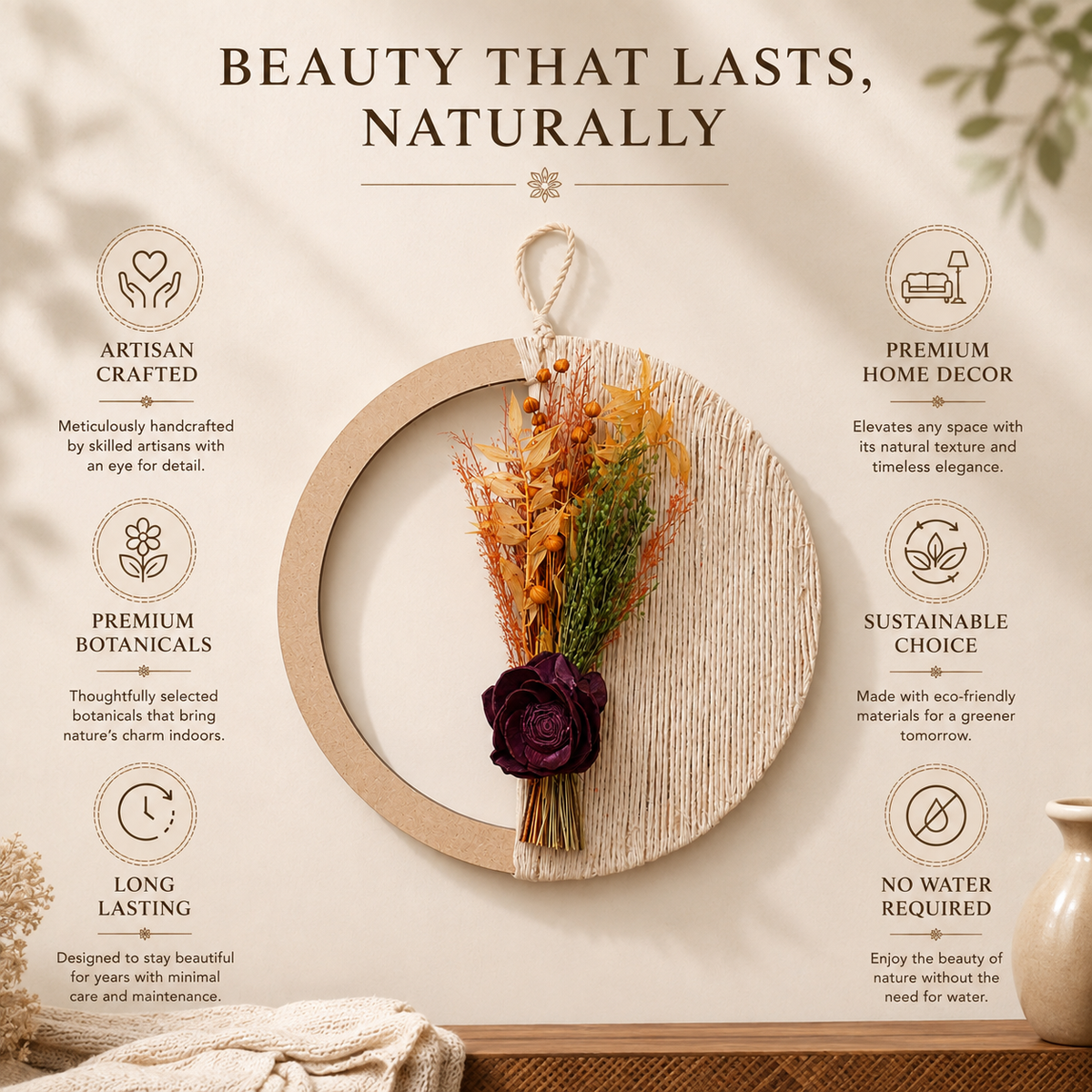 Rustic Rose Circle Wall Hanging