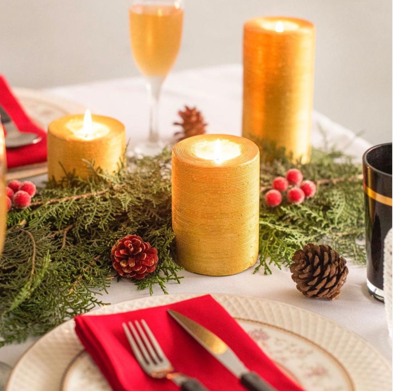 Golden Christmas Pillar Candle