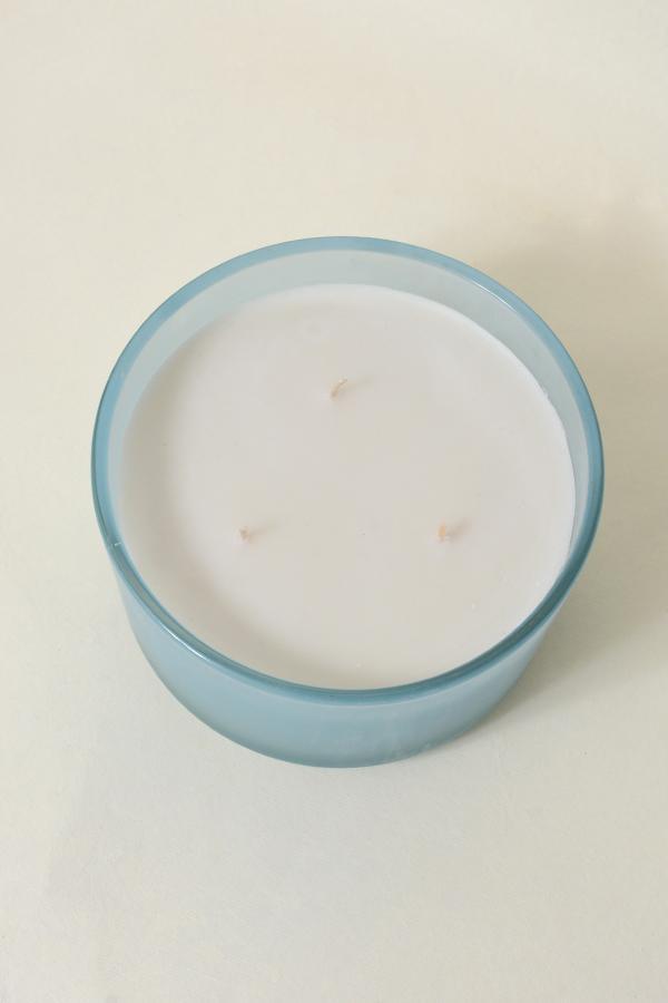 Blue Frosted 3-Wick Glass Candle