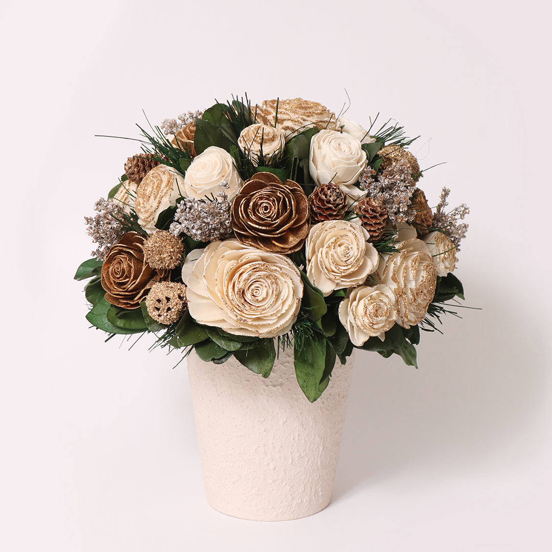 Beige & Gold Flower Pot for Home Decor | Gold & Beige Shola Dried Flower Table Decor