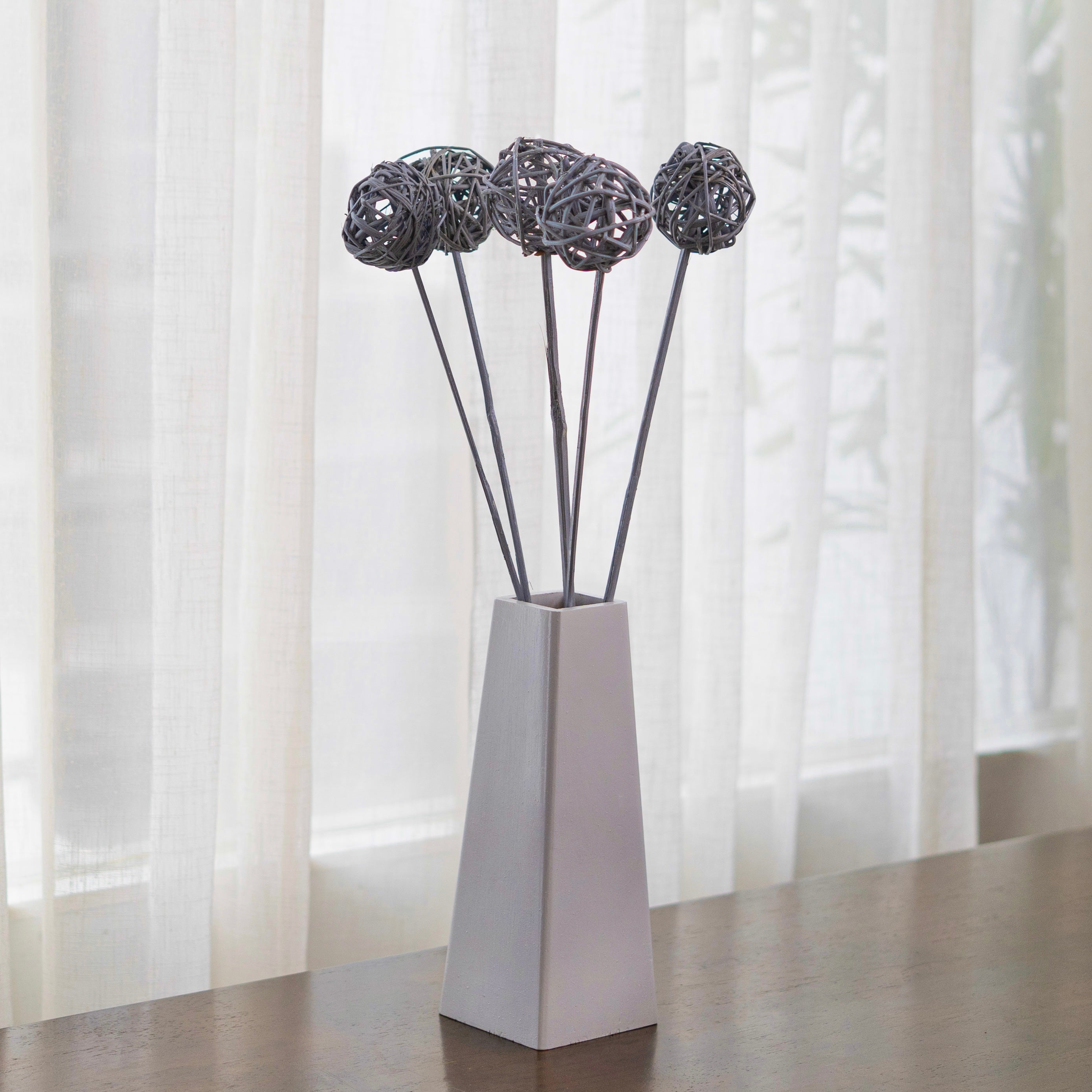 Dried wood ball stems set of 5 in grey