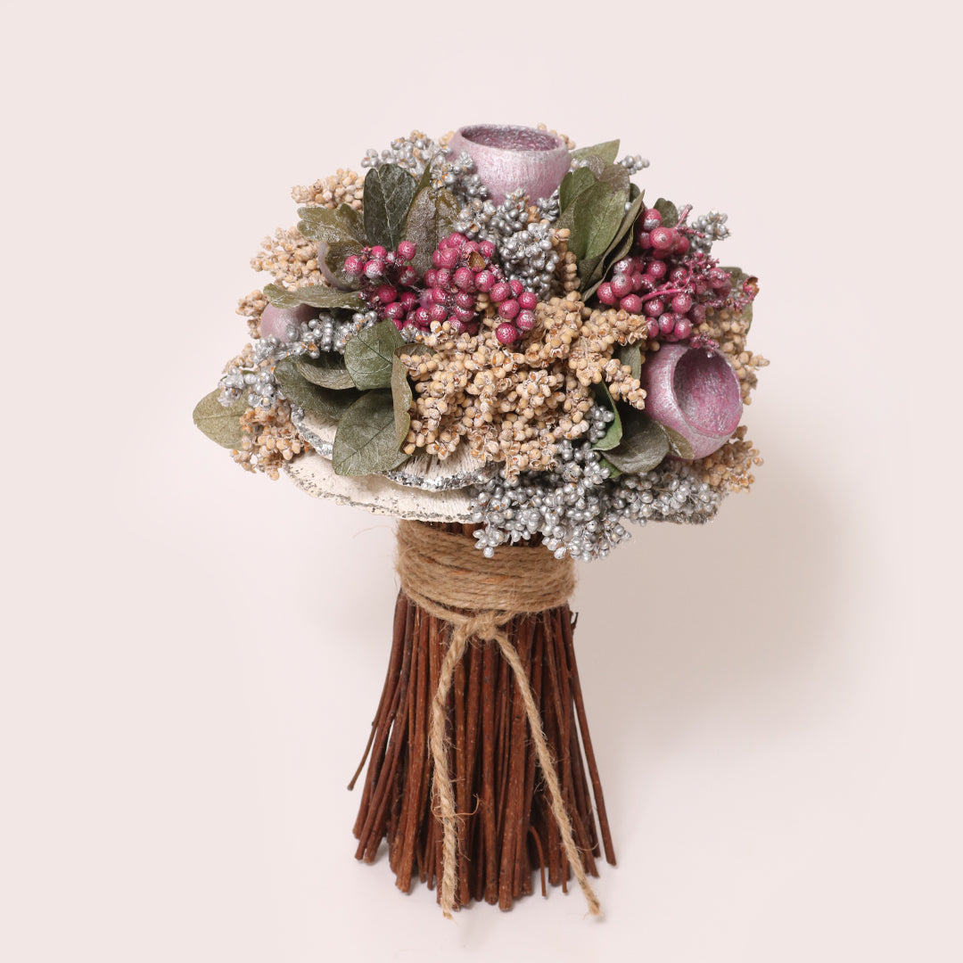 Ornate flower bouquet with dried brown botanical flowers 