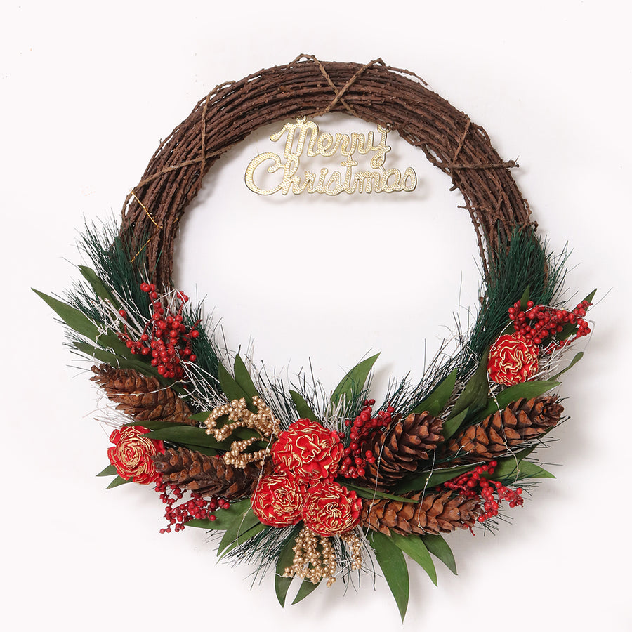 Pine Cone Lit Christmas Wreath
