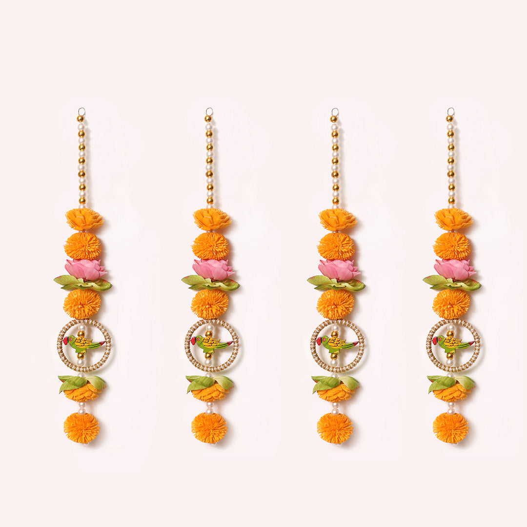 Shubh Laabh Floral Strings Set of 4 for Door Hangings | Handcrafted Shola Dried Flower String